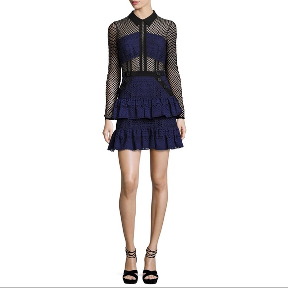 Navy Shopbop Self Portrait Hazel Lace Mesh Dress - Picture 3 of 8